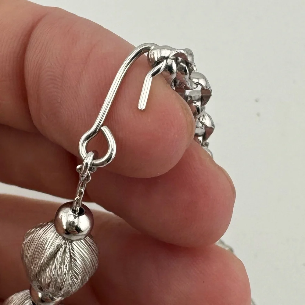 Whiting and Davis Vintage Brushed Silver Bead‎ Necklace And Earring Set